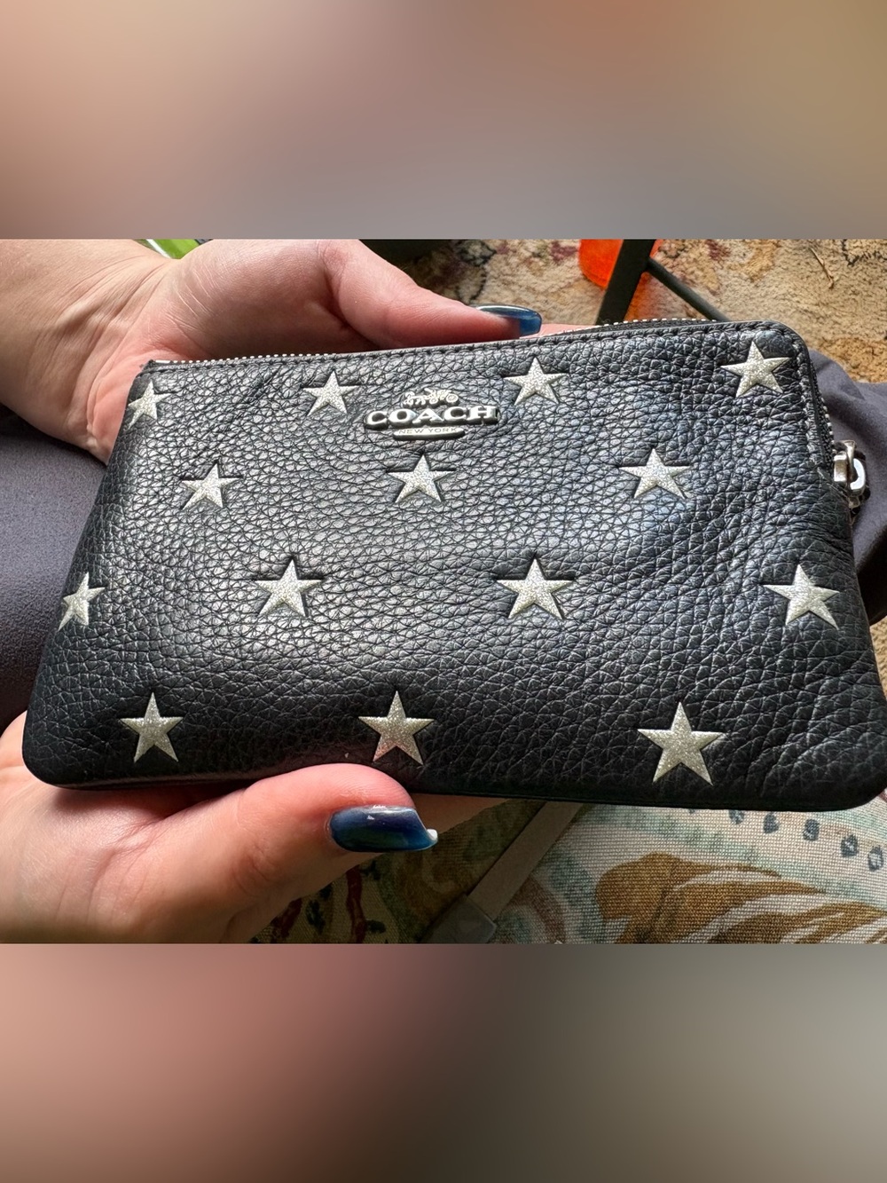 Coach Black Leather Star-Accent Wristlet